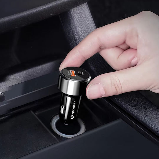 Techsuit Car Charger 18W 3.1A Fast Charging with Ports 1xUSB-A 1xType-C including Cable Type-C Black Colour