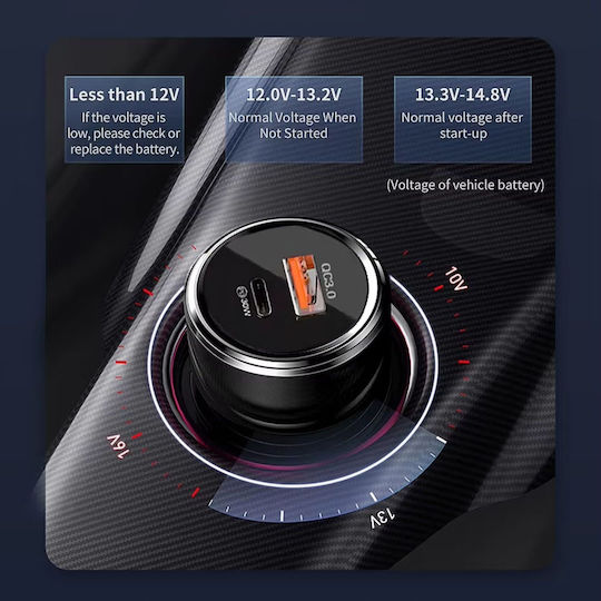 Techsuit Car Charger 18W 3.1A Fast Charging with Ports 1xUSB-A 1xType-C including Cable Type-C Black Colour