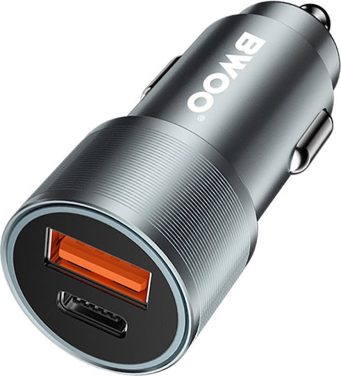 BWOO BO-CC73 Încărcător Auto 38W Cu Porturi 1xUSB 1xType-C Culoare Gri