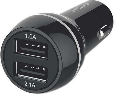 Philips Car Charger 15W 3.1A with Ports 2xUSB with Lightning Cable Black Colour