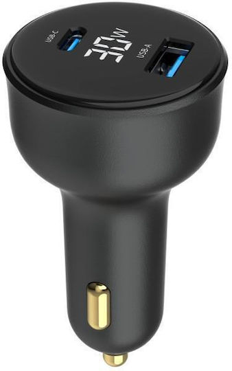 Gembird Автомобилно Зарядно Устройство 30W 4.8A с Портове 2xUSB-A 1xType-C с Кабел Type-C Черен Цвят