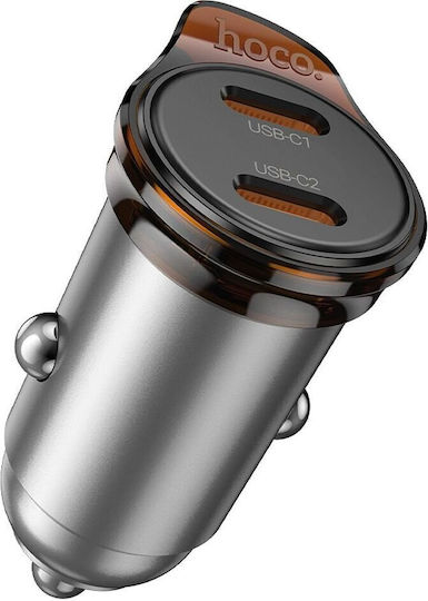 Hoco Auto-Ladegerät 45W 3A Schnellladung mit Anschlüssen: 2xType-C Gray Farbe