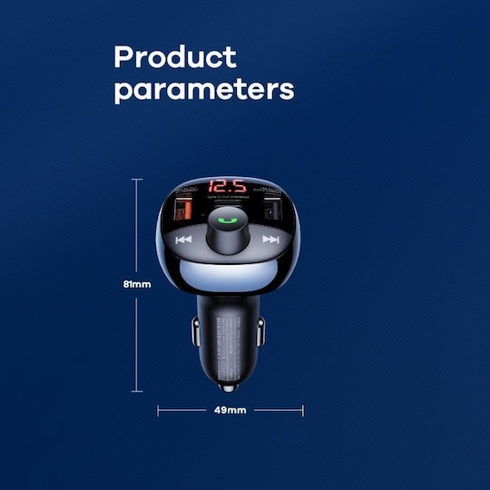 Remax Car Charger 54.5W with Ports 2xUSB-A 1xType-C including Type-C Cable and FM Transmitter Black Colour