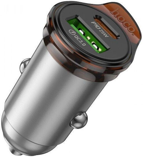 Hoco Auto-Ladegerät 43W 3A Schnellladung mit einem Anschluss: 1xUSB mit Kabel Blitzschlag Gray Farbe