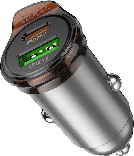 Hoco Auto-Ladegerät 43W 3A Schnellladung mit einem Anschluss: 1xUSB mit Kabel Blitzschlag Gray Farbe