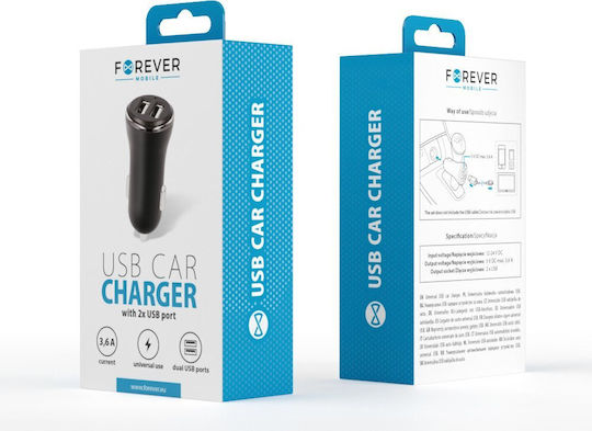 Forever CC-03 Car Charger 2.4A with Ports: 2xUSB with Cable Lightning Black Color