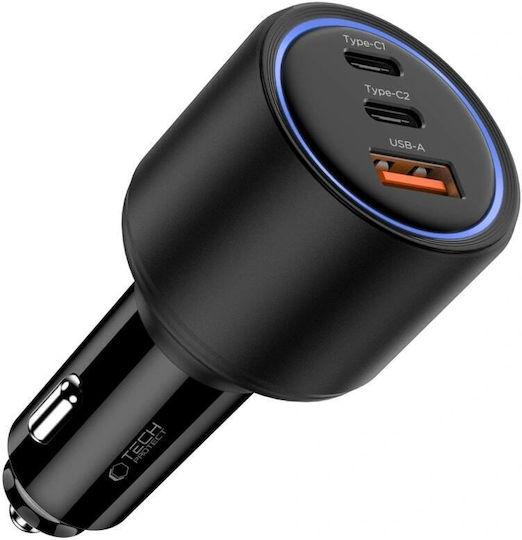 Tech-Protect Cc04 Încărcător Auto Încărcare Rapidă cu Porturi: 1xUSB 2xType-C Negru Culoare