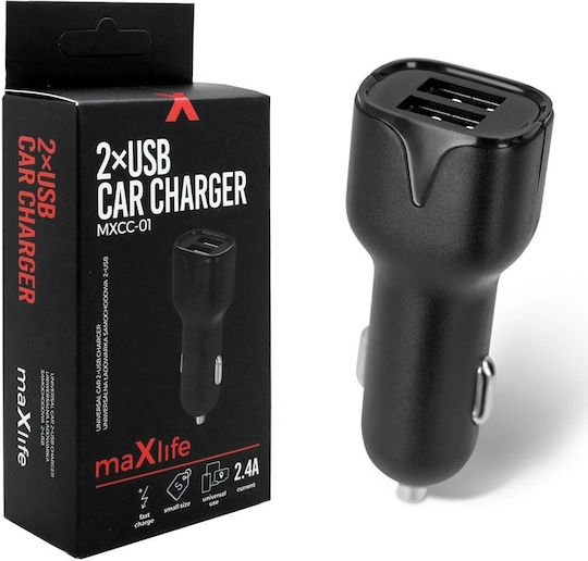 Maxlife Car Charger 2.4A with 2xUSB-A Ports Black Color