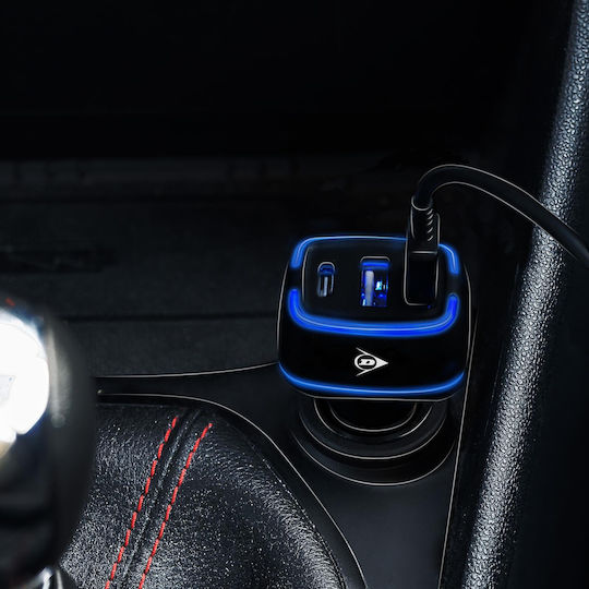 Dunlop Car Charger 18W with Ports: 2xUSB 1xType-C