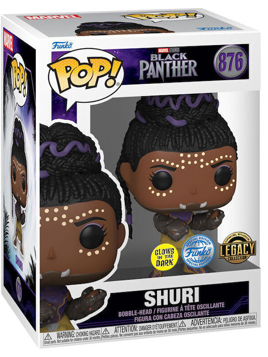 Funko Поп! Tees Marvel: Черната пантера - Shuri (S) - Фигурка Фънко (С) Люлееща се глава & Свети в тъмното Специално издание