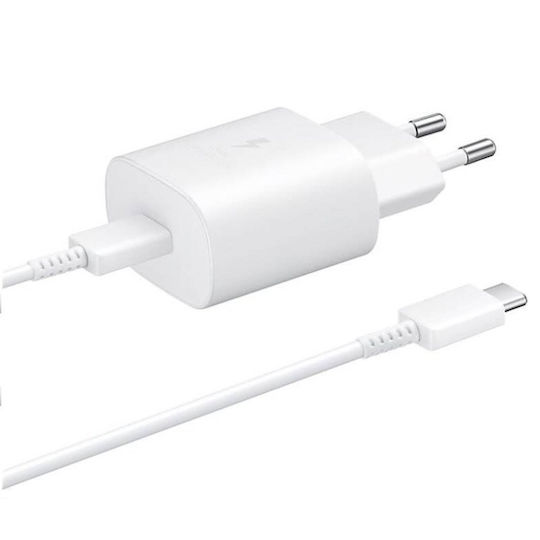 Samsung Φορτιστής με Θύρα USB-C και Καλώδιο USB-C 25W Λευκός (EP-TA800EWE + EP-DA905BWE Bulk)