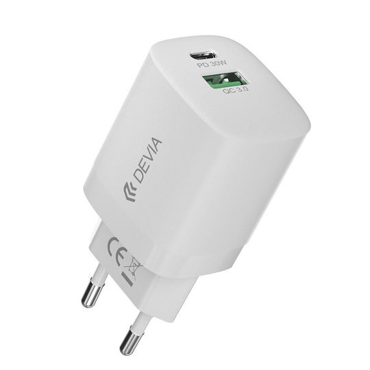 Devia Ladegerät ohne Kabel mit USB-C Anschluss 30W Stromlieferung Weißς (Smart)