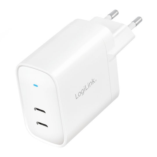 LogiLink Φορτιστής Χωρίς Καλώδιο GaN με 2 Θύρες USB-C 40W Power Delivery Λευκός (PA0282)