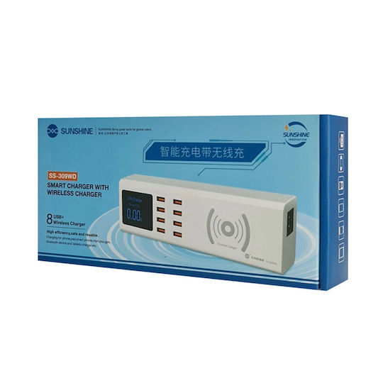 Sunshine Βάση Φόρτισης με 8 Θύρες USB-A σε Ασημί χρώμα (SS-309WD)