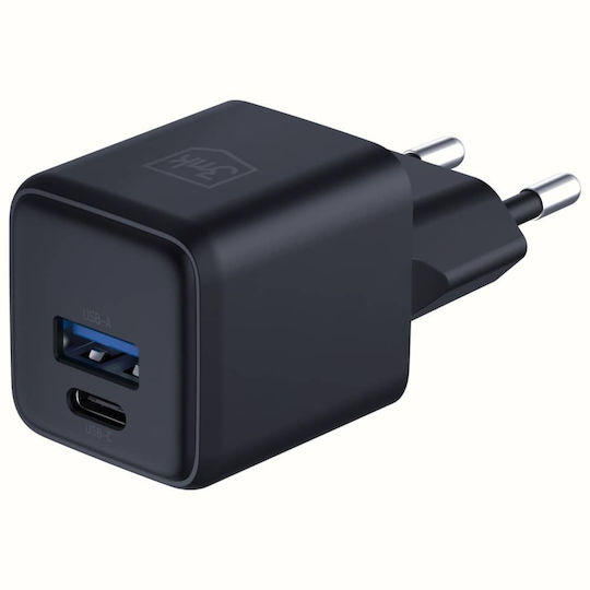 3MK Φορτιστής Χωρίς Καλώδιο GaN με Θύρα USB-A και Θύρα USB-C 20W Power Delivery / Quick Charge 4+ Μαύρος (Hyper)