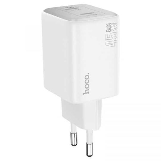 Hoco Ladegerät GaN mit 2 USB-C Anschlüsse und Kabel USB-C - Lightning 45W Stromlieferung Weißs (N42)