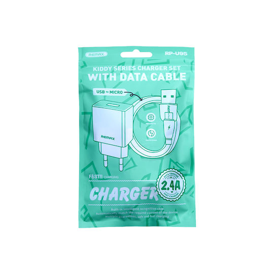 Remax Ladegerät mit USB-A Anschluss und Kabel Micro-USB 12W Weißs (RP-U95 Kiddy)