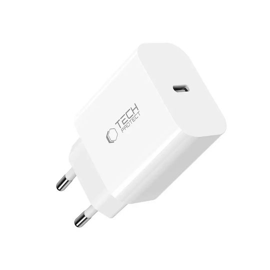 Tech-Protect Φορτιστής με Θύρα USB-C και Καλώδιο USB-C - USB-C 20W Power Delivery Λευκός (NC20W)