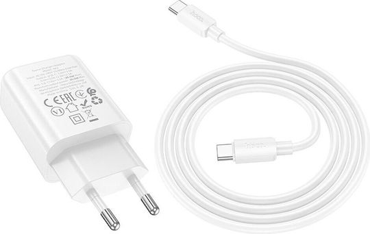 Hoco Φορτιστής με Θύρα USB-C και Καλώδιο USB-C - USB-C 30W Power Delivery / Quick Charge 3.0 Λευκός (N62)