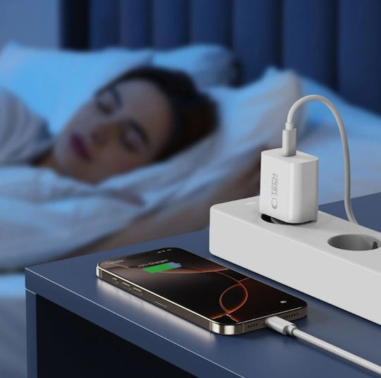 Tech-Protect Φορτιστής με Θύρα USB-C και Καλώδιο USB-C - USB-C 20W Power Delivery Λευκός (NC20W)