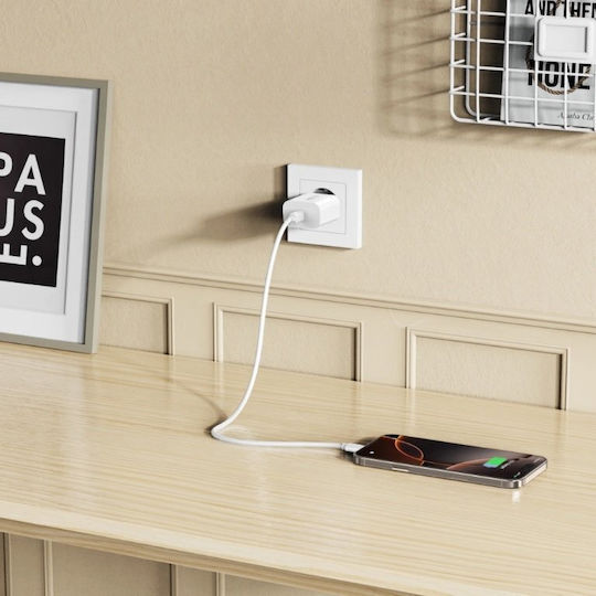 Tech-Protect Φορτιστής με Θύρα USB-C και Καλώδιο USB-C - USB-C 20W Power Delivery Λευκός (NC20W)