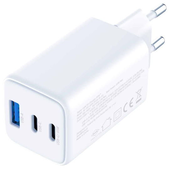 3MK Φορτιστής Χωρίς Καλώδιο GaN με Θύρα USB-A και 2 Θύρες USB-C 65W Power Delivery Λευκός (Hyper)