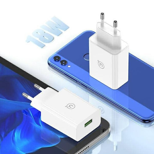 Usams Charger with USB-A Port and Cable USB-C 18W Quick Charge 3.0 Whites (SCXLTZ02)