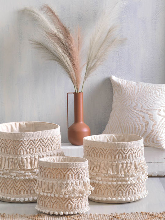 Rythmos Kente Decorative Basket Wicker with Handles Beige 30x30x30cm