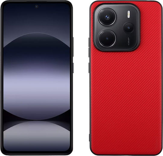 Volte-Tel Carbon Lift Umschlag Rückseite Silikon Rot (Redmi Note 14 5G)