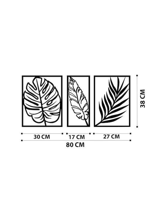 Wallity Διακοσμητική Σιλουέτα Leaf Μαύρη από Μέταλλο 80x38cm