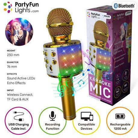 Party Fun Lights Μικρόφωνο Karaoke Ασύρματο 605602 σε Χρυσό Χρώμα