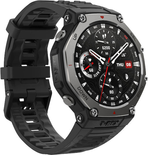 Amazfit T-Rex 3 Stainless Steel 48mm Αδιάβροχο Smartwatch με Παλμογράφο (Onyx)