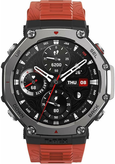 Amazfit T-Rex 3 Stainless Steel 48mm Waterproof Smartwatch with Heart Rate Monitor (Lava)