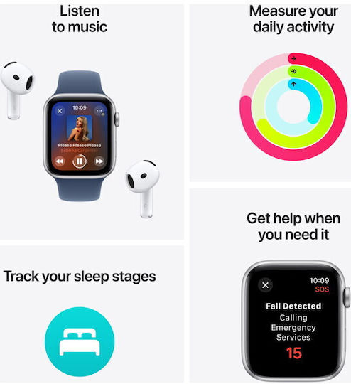 Apple Watch SE 2024 Cellular Aluminum 44mm Waterproof with eSIM and Heart Rate Monitor (Midnight Sport Band - M/L)