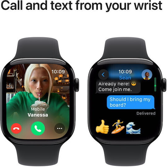 Apple Watch Series 10 Cellular Aluminium 42mm Αδιάβροχο με eSIM και Παλμογράφο (Jet Black Aluminium Case with Sport Band - S/M)
