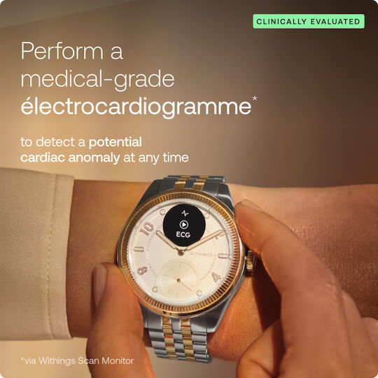 Withings Scanwatch Nova Brilliant Stainless Steel 39mm Waterproof with Heart Rate Monitor (Rose Gold Silver)