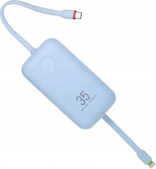 Veger W1188 Power Bank 10000mAh 35W с USB-A порт и USB-C порт Power Delivery / Бързо зареждане 3.0 Светлосин