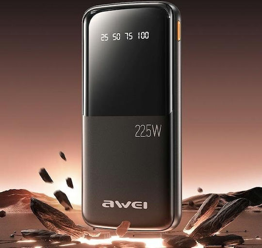Awei P10K Power Bank 10000mAh 22.5W with 2 USB-A Ports and USB-C Port Black