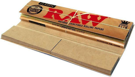 Raw Classic Zigarettenpapier Schlank King Size mit Kegelspitzen 32 Blätter 1Stück
