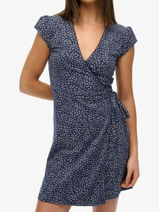 Summer Mini Wrap Blue Dress