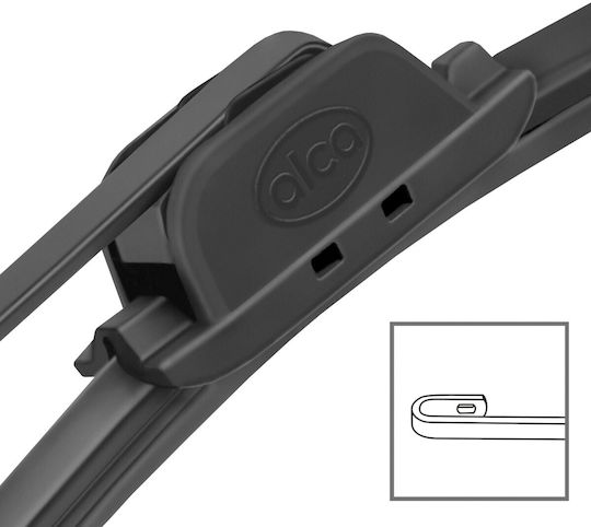 Ștergător parbriz Alca U-flat 650 mm cu braț cârlig, cu spoiler și cauciuc ștergător nano-acoperit