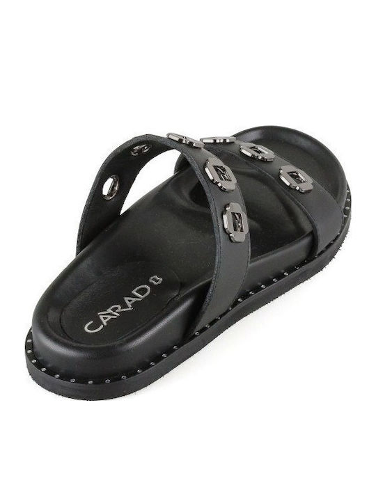 Leder Flache Sandalen für Damen Flatforms in Schwarz Farbe