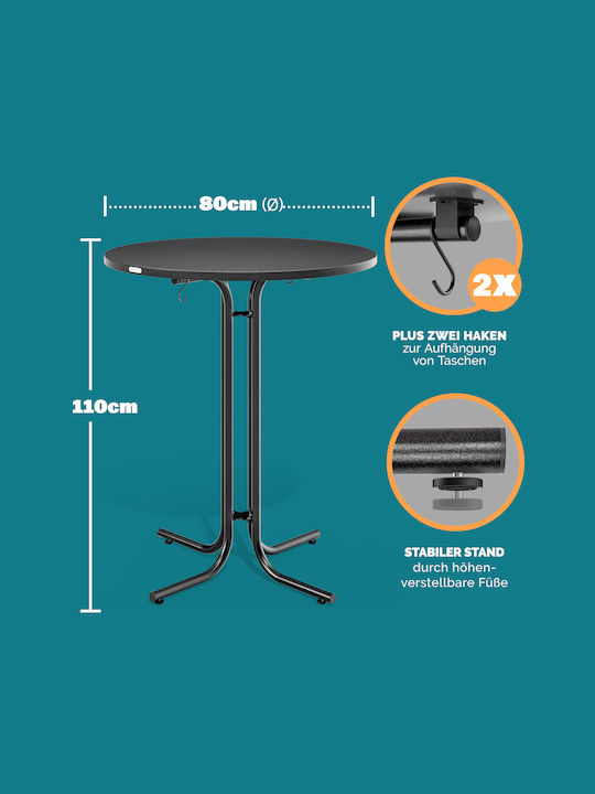 Masă Metalică Catering Pentru Spații Mici Exterioare Pliabilă Gri 80x80x110cm