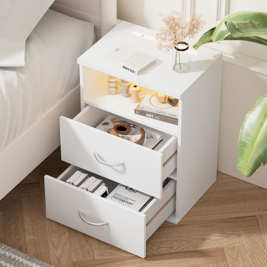 Wooden Bedside Table White 55x40x28cm