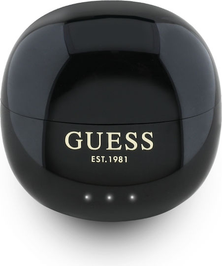 Guess Glossy Effect Earbud Bluetooth Handsfree Ακουστικά με Αντοχή στον Ιδρώτα και Θήκη Φόρτισης Μαύρα