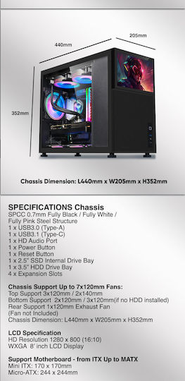 Armaggeddon Tessaraxx Corevision Gaming Midi-Turm Computergehäuse mit Seitenfenster Schwarz