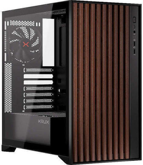 Krux Palum Gaming Midi-Turm Computergehäuse mit Seitenfenster Schwarz
