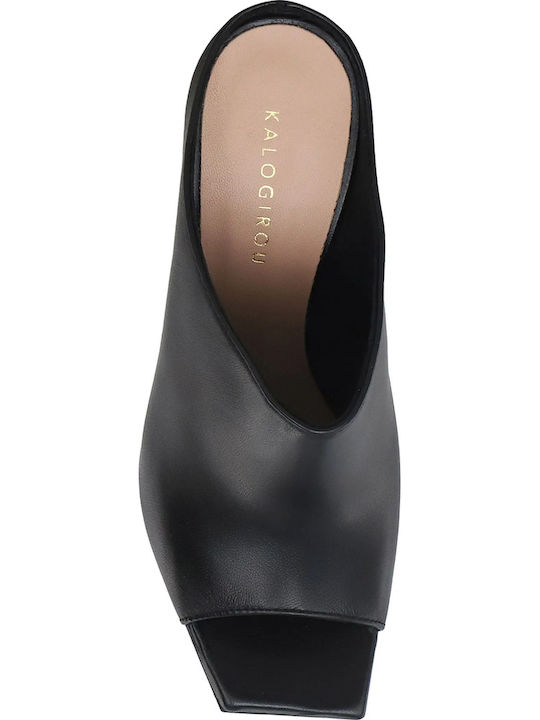 Mules with Chunky High Heel in Black Color