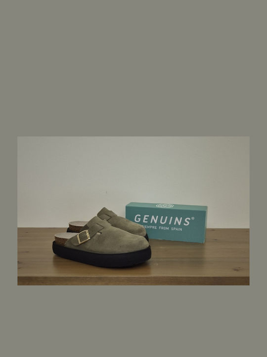 Leder Mules mit Absatz in Grün Farbe