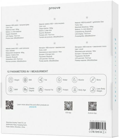 Proove Smart Badezimmerwaage 180kg mit Körperfettmessung & Bluetooth Blaue